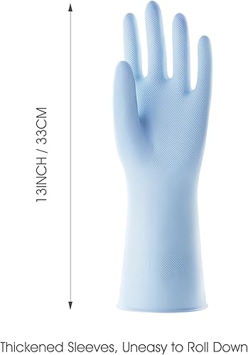 Miniatura 3 de COOLJOB 2 pares de guantes de goma gruesa con forro de algodón y agarre antideslizante, guantes coloridos para el hogar de larga duración para lavar