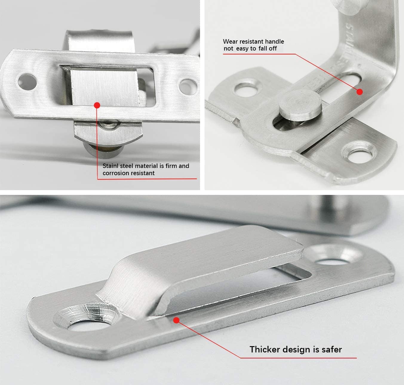 Produktbild von Türriegel,2 PCS Edelstahl Flip Latch Riegel Torriegel Mit Schrauben Torverriegelung Hakenschloss Für Schiebetür Riegel Sicherheit Türschloss Für Innentüren Badezimmer Toilette Schlafzimmer Tor 4 Zoll