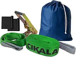 Slackline Verde + Cinta 10 metros Catraca + Alças + Protetores + Bolsa de 2 Ton