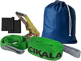 Slackline Verde + Cinta 10 metros Catraca + Alças + Protetores + Bolsa de 2 Ton