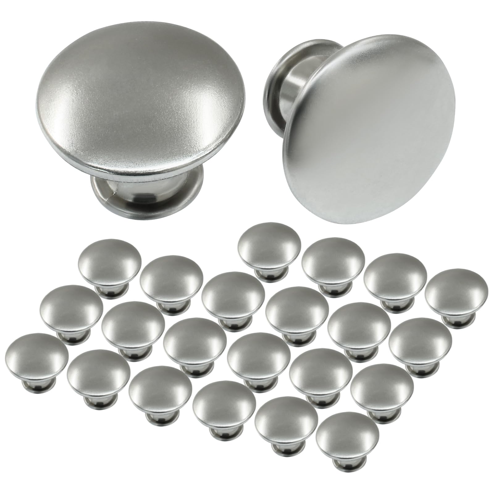 Cjueiom 12Pcs Kitchen Cabinet Knobs, Silver Door Knobs, 30mm Round Metal Cabinet Pulls with Matching Screws for Drawer Dresser Cupboard Wardrobe