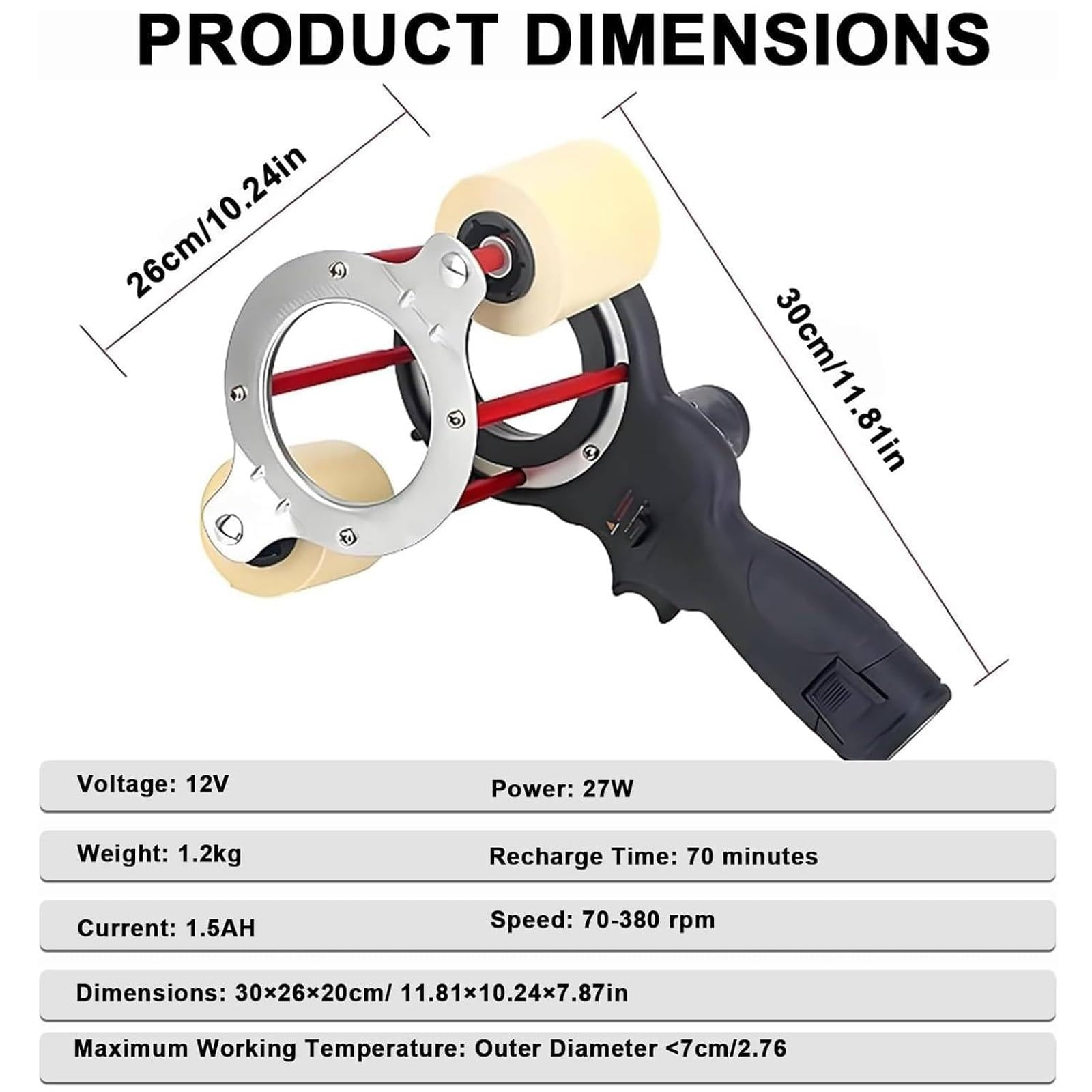 Machine D'emballage De Serre-Câbles électrique Professionnelle 12V 27W Vitesse Réglable 70-380 Tr/Min Charge Rapide Enrouleur Applications 30-70mm Pour Cvc Industrielles électriques