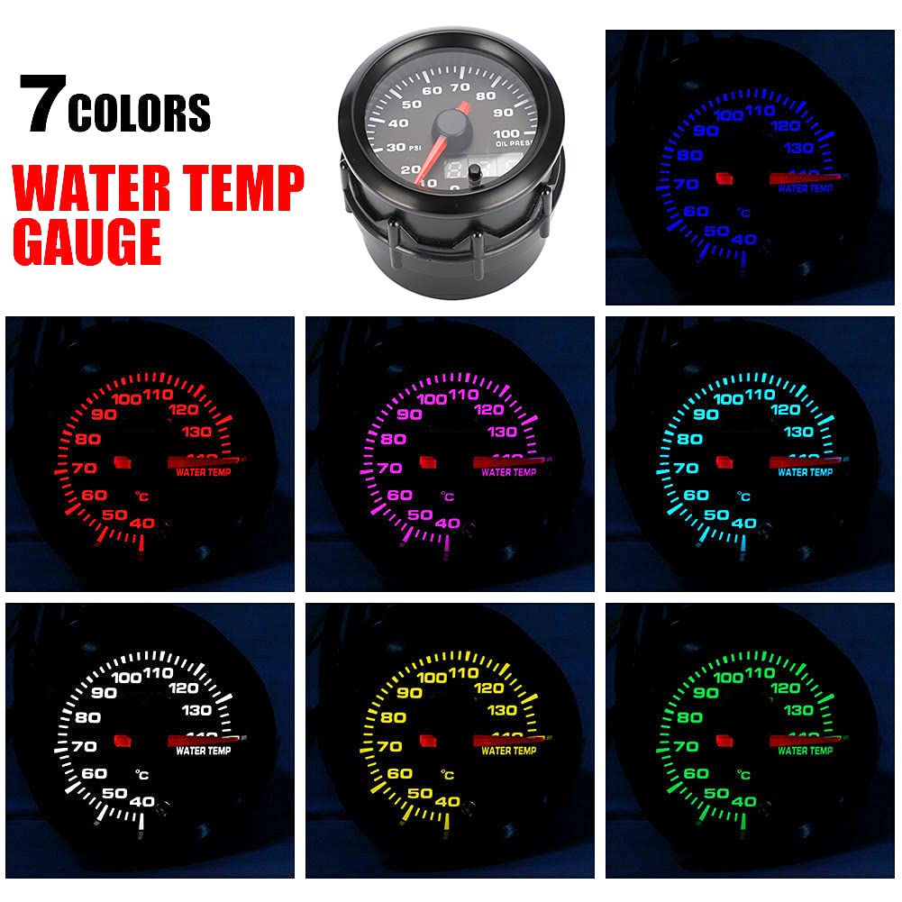Puntatore del manometro dell'olio per auto da 2 pollici e 52 mm, misuratore di pressione dell'olio con display LED a 7 colori, manometro digitale dell'olio per auto a 12 V,