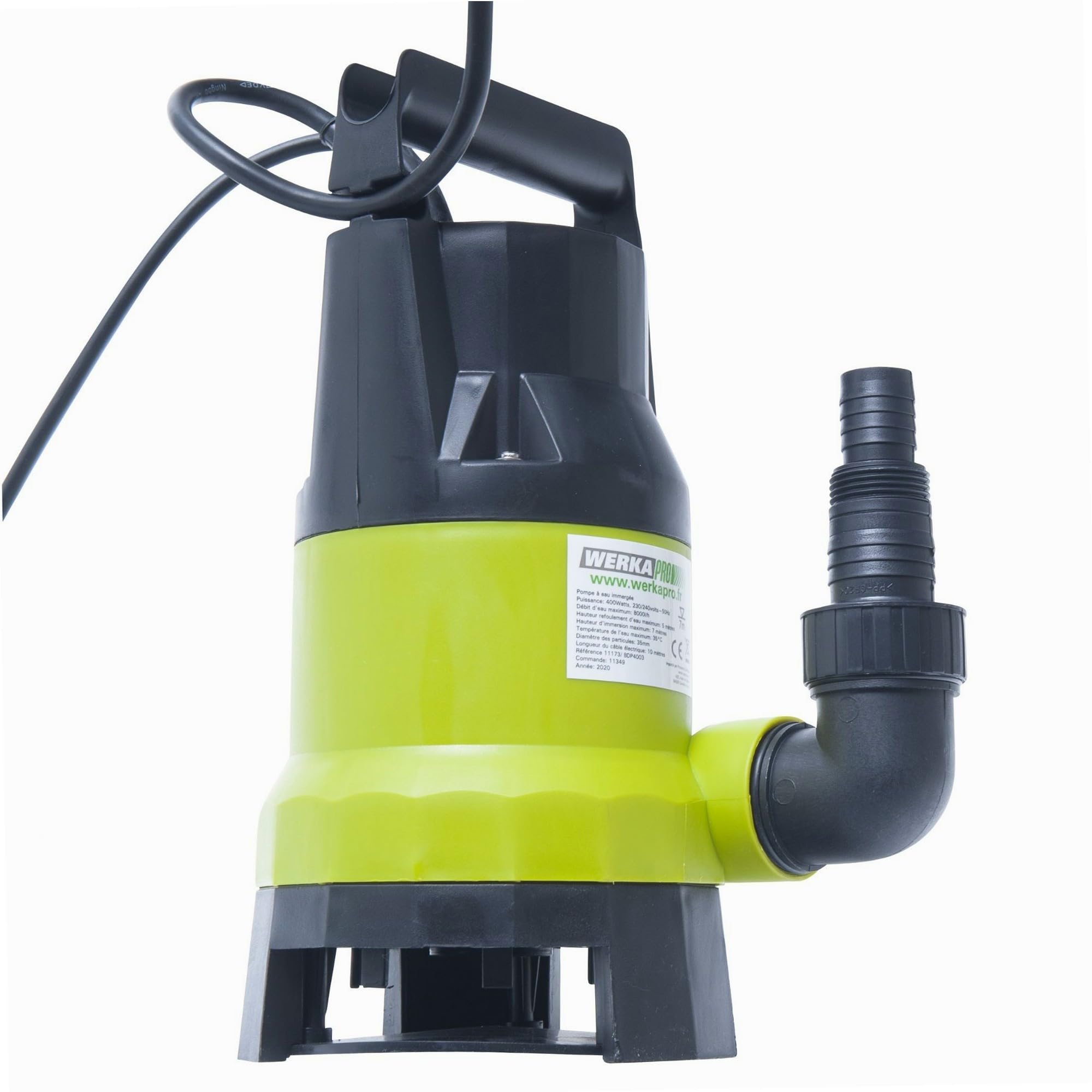 WERKA PRO Pompe Immergeée Tout Usage 400W avec Flotteur - Débit Max 8000 L/H - Refoulement 5 m - Gestion Impuretés Ø 35 mm -
