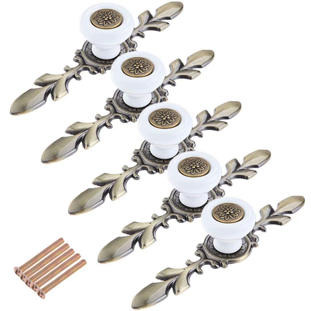 Fbshop(Tm) White 5Pcs Retro Cabinet Hardware Handle Pull, Drawer Handle Dresser Kitchen Cupboard Furniture Hardware Door Pulls And Knobs Qc-Datg02