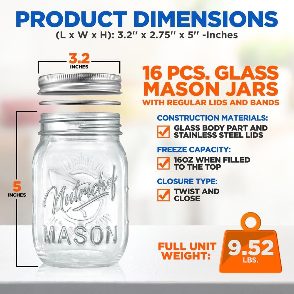 NutriChef Mason Potten Met Deksel 16oz DIY Magnetische Specerijpotten Airtight Ideaal Voor Maaltijdvoorbereiding Jam Honing Kaarsen Trouwend Geschenk 6 Stuks 2635084959 NutriChef Mason Potten Met Deksel 16oz DIY Magnetische Specerijpotten Airtight Ideaal Voor Maaltijdvoorbereiding Jam Honing Kaarsen Trouwend Geschenk 6 Stuks 2635084959