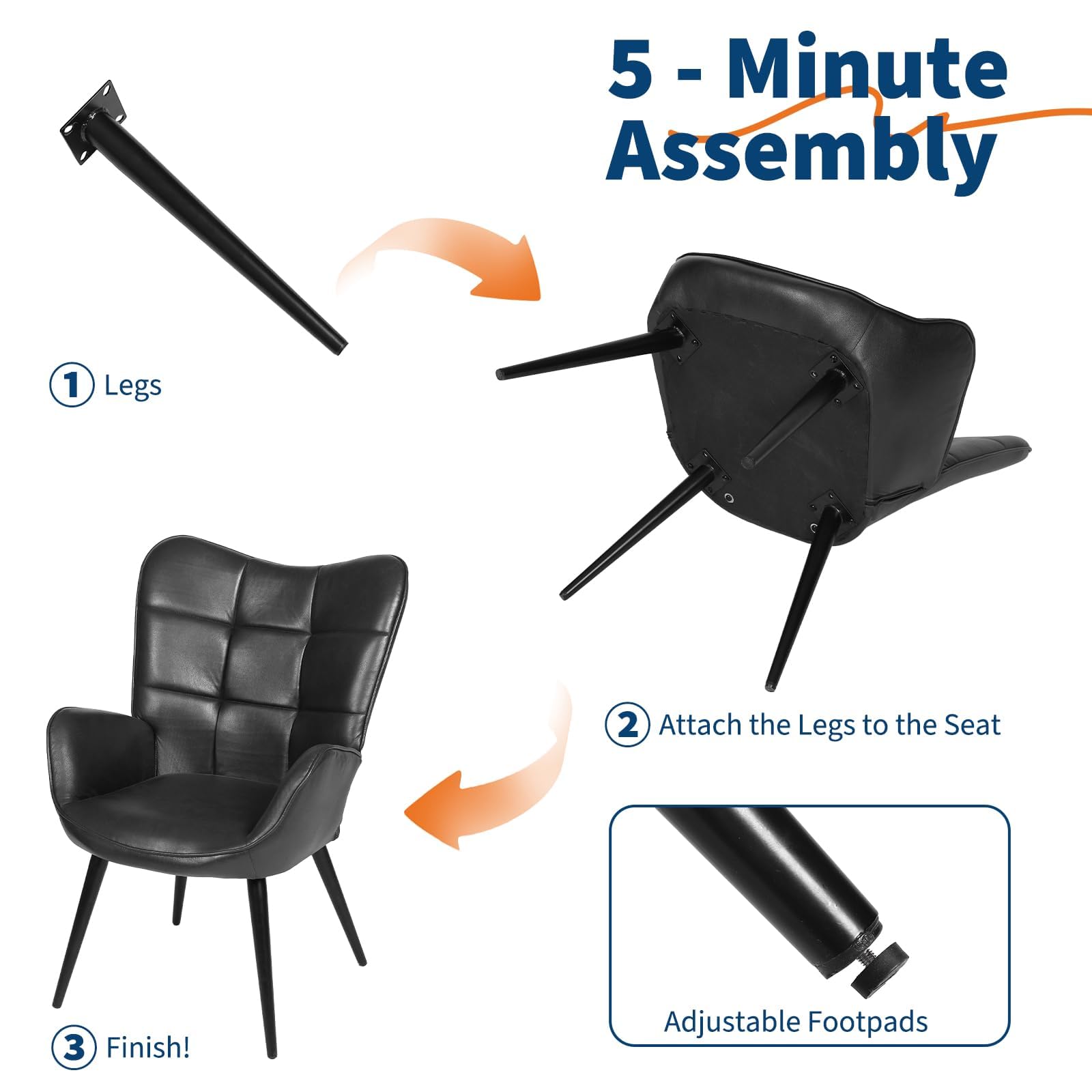 Relaxsessel Loungesessel Polstersessel Mit X-Holzrahmen & Wasserdicht, Kunstleder Ohrensessel Lesesessel Bequem Für Wohnzimmer Schlafzimmer Esszimmer Büro, Bis 150kg, Schwarz