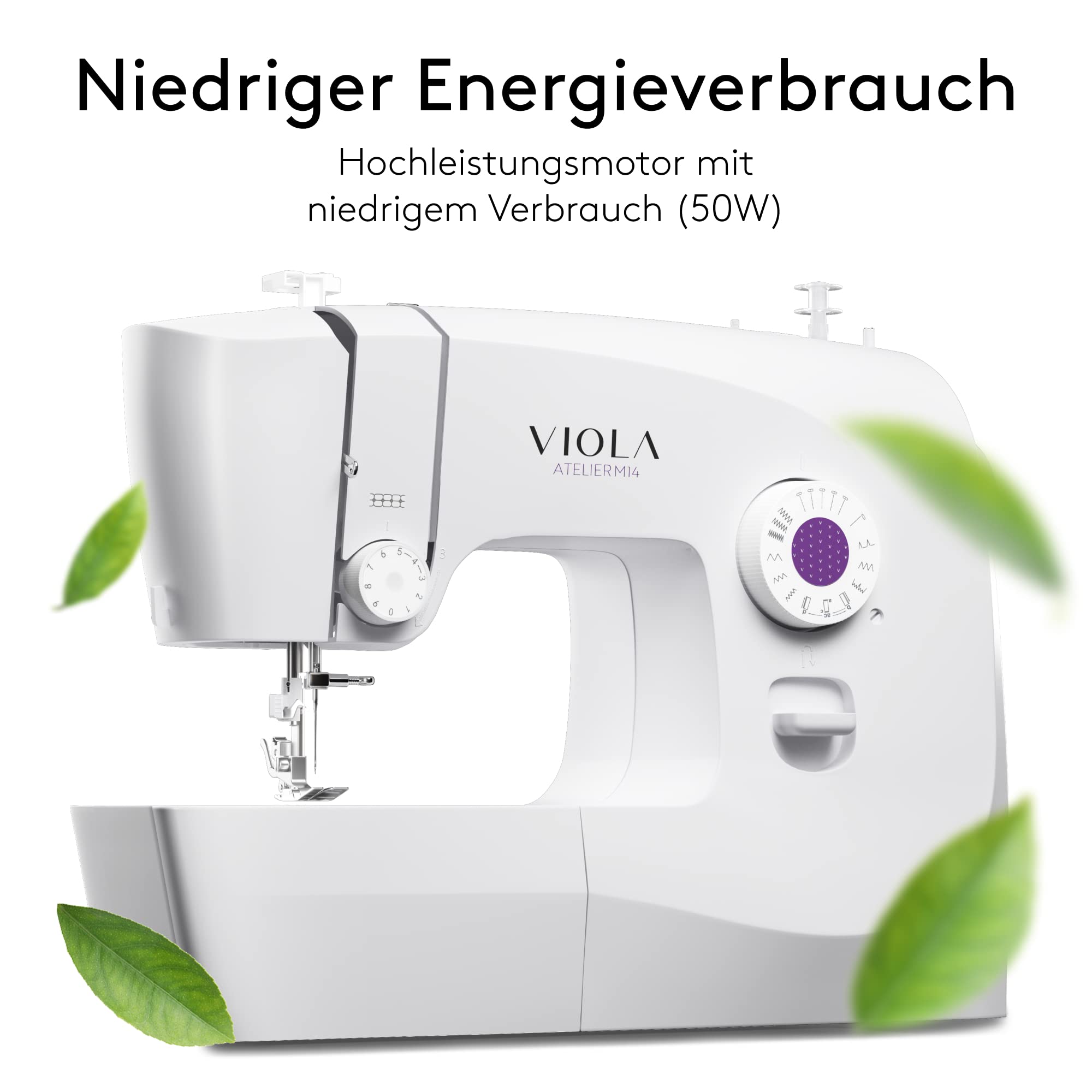 VIOLA Atelier M14 Nähmaschine mit 14 Nähprogramme, Einfädelautomatik, Rotierenden Greifer aus Metall, Robuste interne Aluminiumstruktur und ABS-Gehäuse