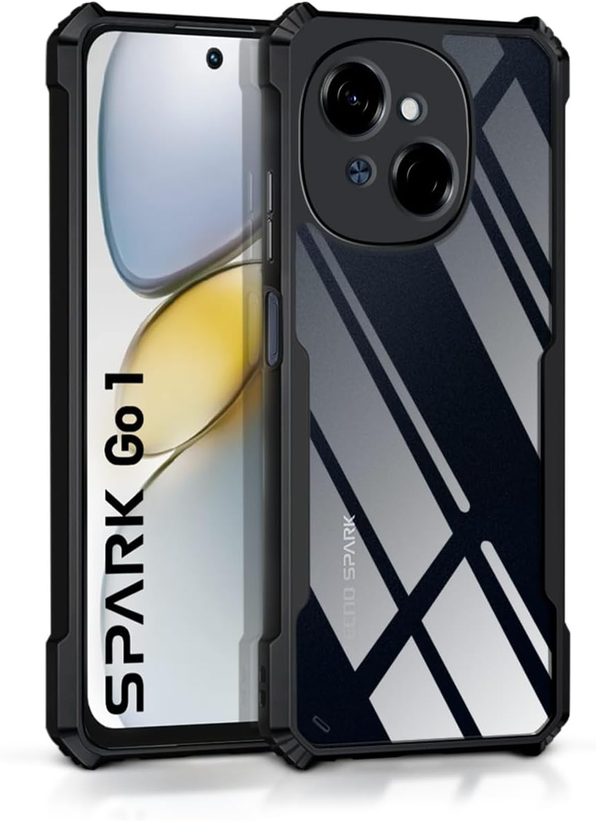 WOW IMAGINE Shock Proof Clear Hybrid Protective Back Case for Tecno Spark Go 1/Tecno Pop 9 4G- AirEDGE Technology, 360 Degree Camera Protection,Transparent -Black - Polycarbonate