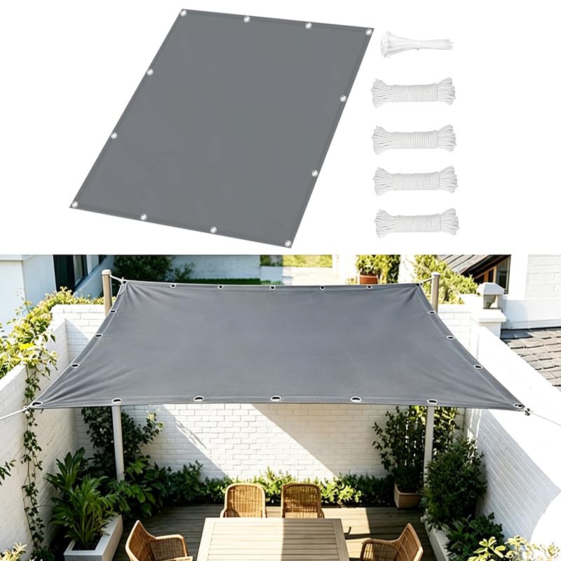 Voile d'ombrage rectangulaire 0.9x8.5m gris foncé en polyester anti-UV pour balcon et jardin