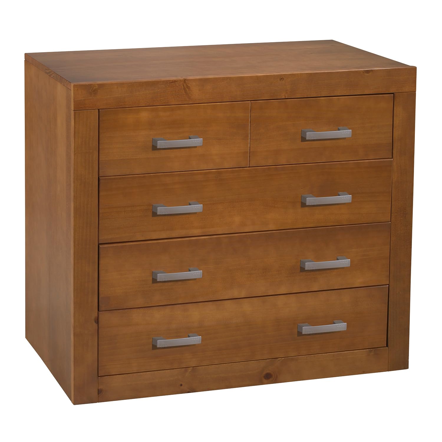 Cómoda Dormitorio con Cajones – Madera de Pino Macizo, Serie Kalpe Acabado Cerezo, Cajonera Auxiliar Robusta para Dormitorio 80x95x40 cm