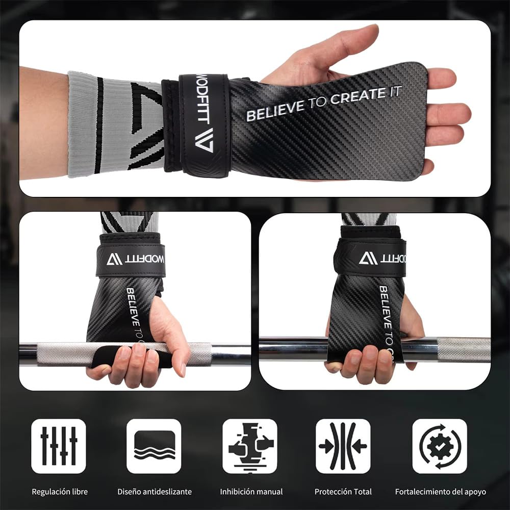 Strada per Crossfit | Grips senza fori in fibra di carbonio | Guanti da palestra uomo e donna | Protezione delle mani | Design ergonomico Polsiere Crossfit Guanti da palestra Cross donna