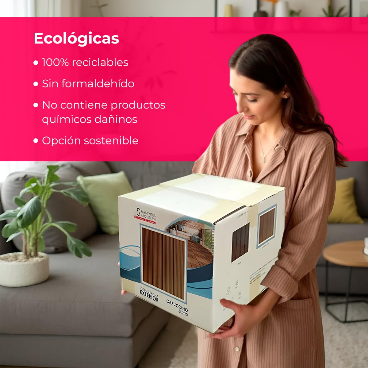 Baldosas Madera Composite WPC Terraza Patio Jardin Porche Ext e Int - Antideslizantes Robustas Texturizadas - 30x30x2,5