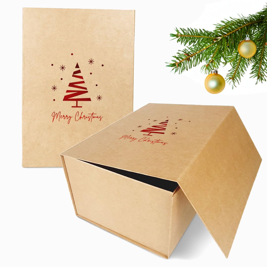 CHARMGIFTBOX Scatola regalo a sorpresa con coperchio per Natale, 21 x 18 x 7,3 cm, scatole regalo blu per regali, scatola regalo magnetica pieghevole, adatta per confezioni natalizie