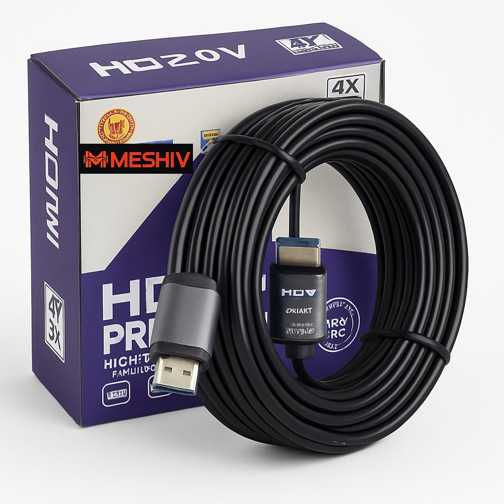 MESHIV 15M 4K HDMI Cable v2.0 Ultra High Speed 18Gbps, 60Hz, HDR, ARC, 3D, Gold-Plated Connectors, Compatible with Laptop, Desktop, TV, Projector, Gaming, Home Theater (HDMI to HDMI, 15 Meter)