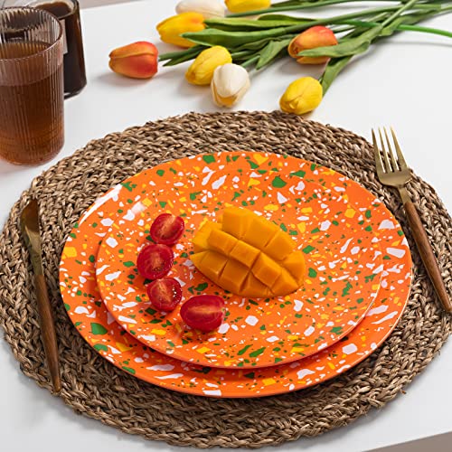 Lehaha 12 Piece Melamine Dinnerware Sets, Service For 4, Lightweight Dishwasher Safe Dishes/Plate And Bowl Set Great For Outdoor Dining Party Camper Rv, Confetti Design (Orange) #TOP1