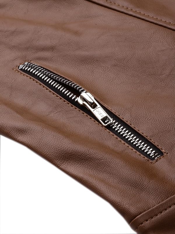 Image of Leather Retail Stylish Brown Jacket For Women's