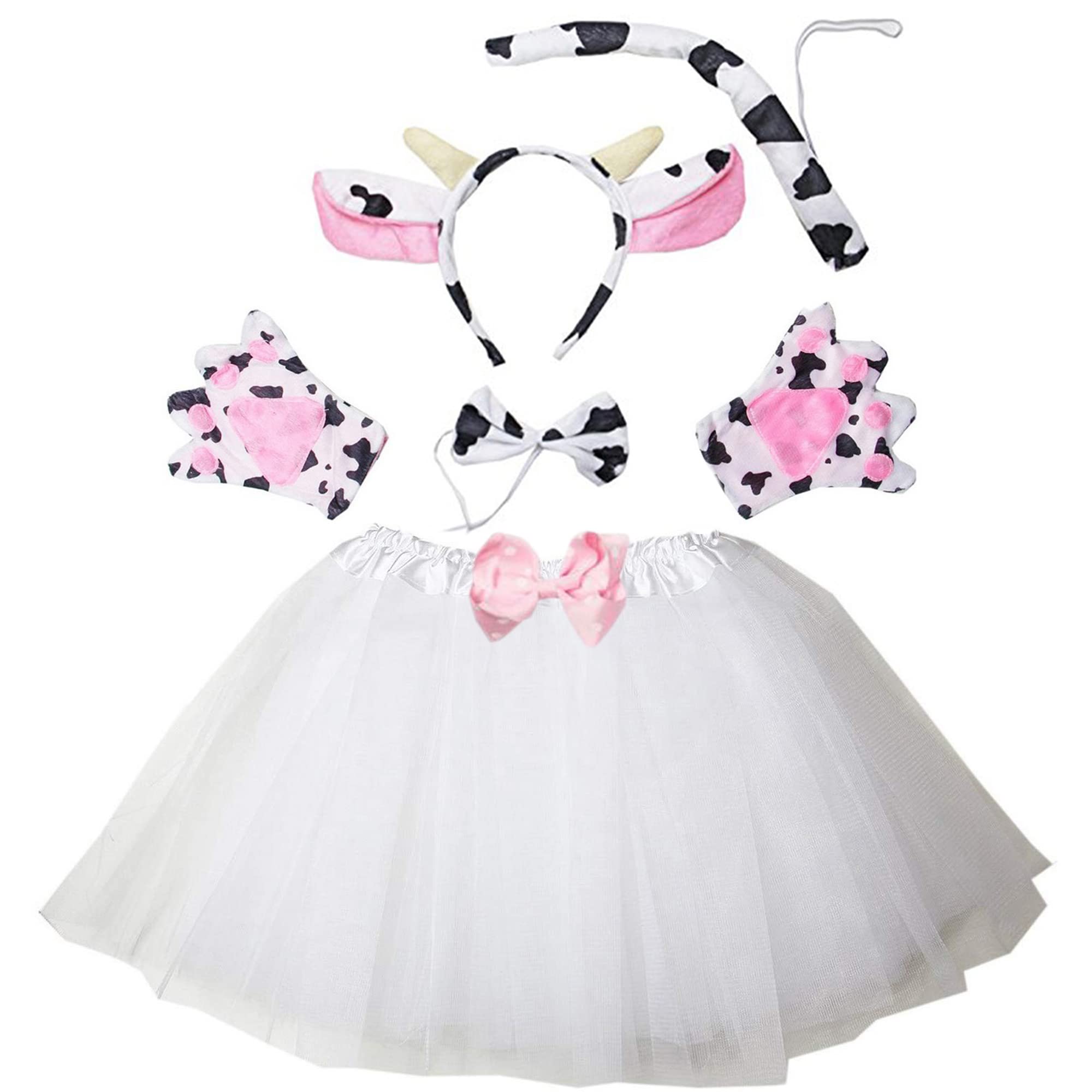 Kirei SuiKids Animal Costume Milk Cow Tutu and Ear Headband White