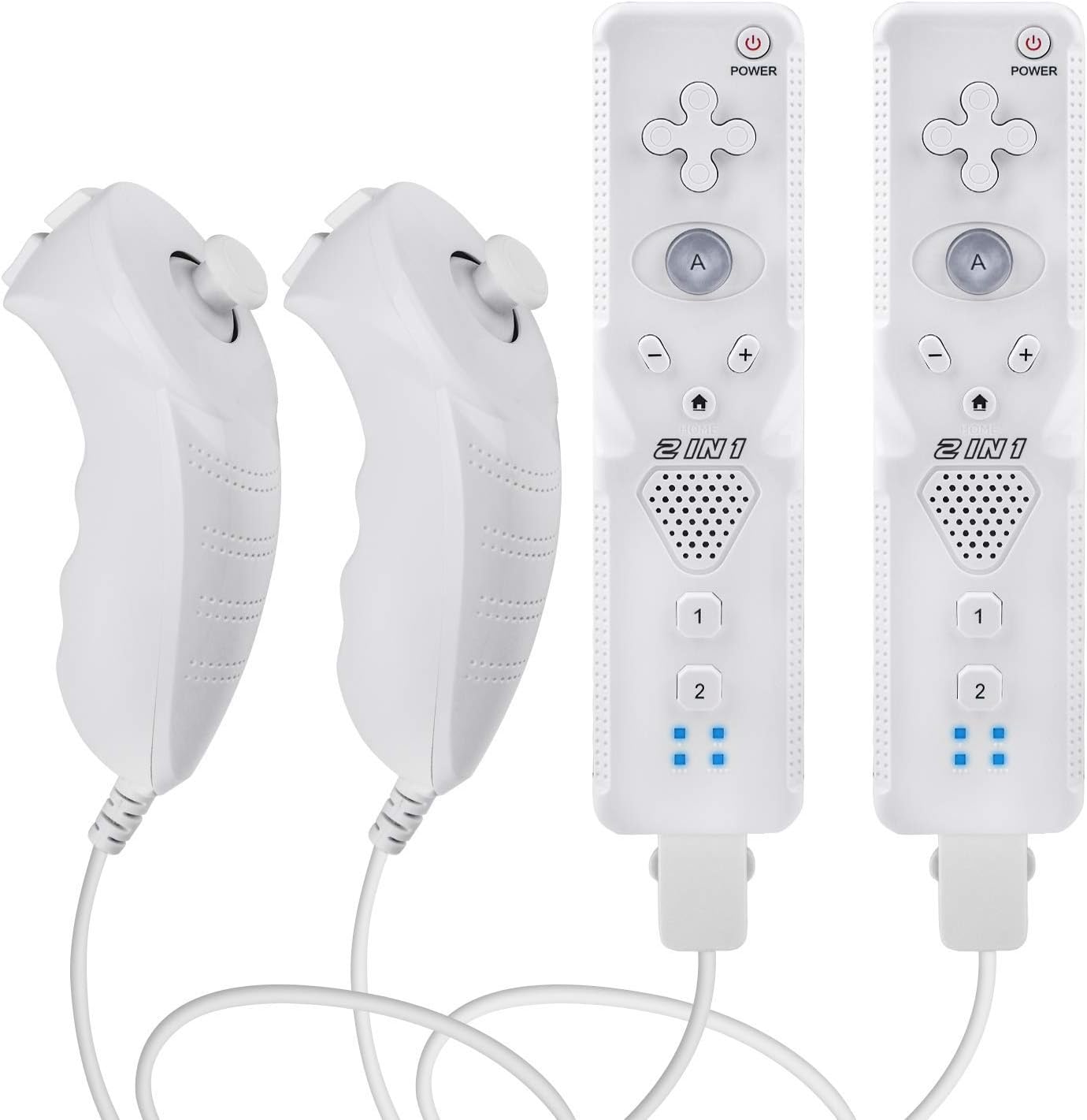 Wii Remote Controller (2 Sets) Include 2 Wii Remote and Build-in Motion Sensor Plus and 2 Nunchuck (2 in 1) (Renewed)