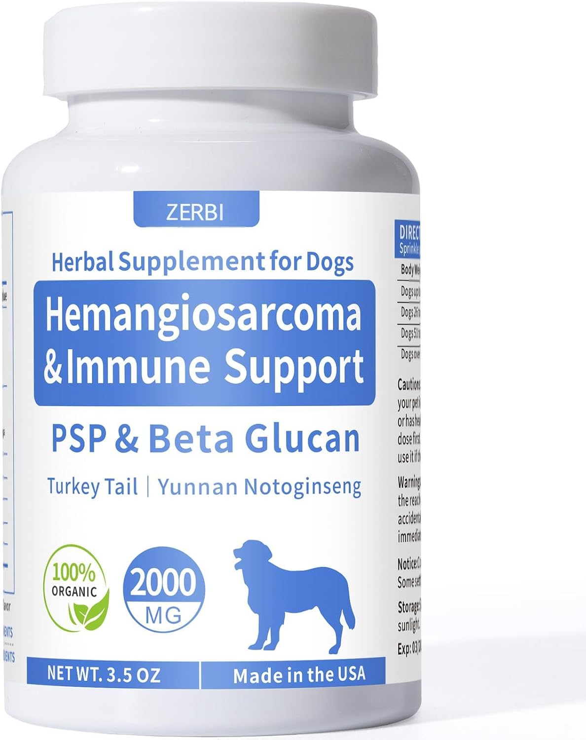 Yunnan Sanqi Powder for Hemangiosarcoma and Immune Support in Dogs, High in PSP & Beta Glucans, 8 Critical Mushrooms for Holistic Defense, Supports Cancer-Related Bleeding, Hemoabdomen, 3.5 oz