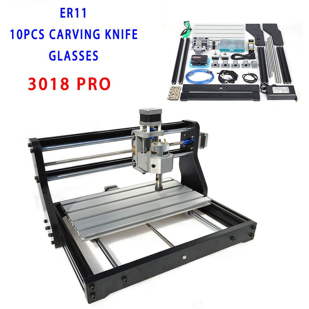 Fresadora CNC 2 en 1 equipada con software de control GRBL profesional + 10 brocas DIY láser grabadora área 300 x 180 x 45 mm placa de circuito impreso madera acrílico plástico grabado