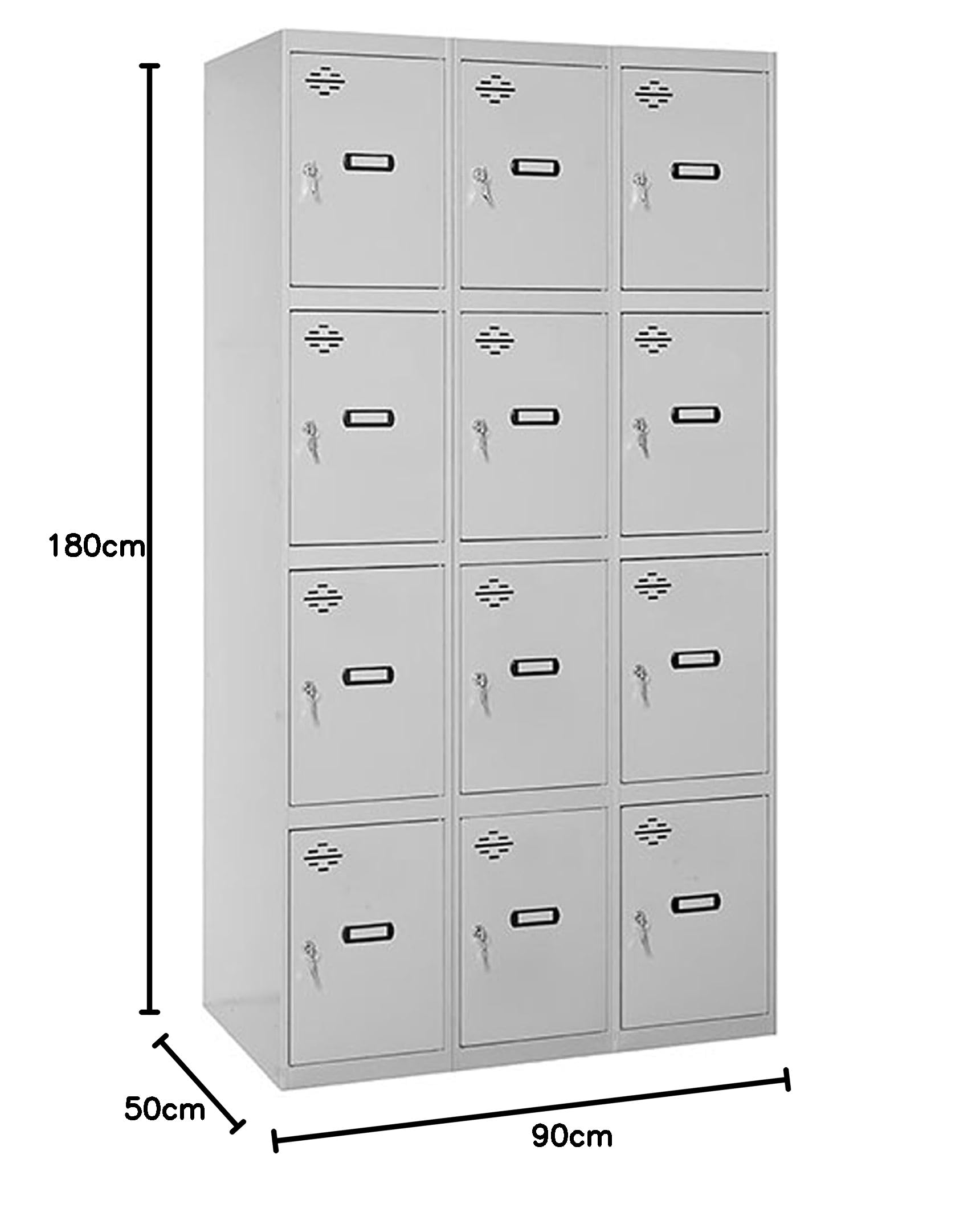 Simon Rack Taquillas Vestuario Metálicas, 3 Módulos 12 Puertas, Incluye Llave, 1800x900x500 mm, Gris - Simonlocker | 3 Módulos, Incluye 2 Llaves, Gris, Pintura anticorrosión