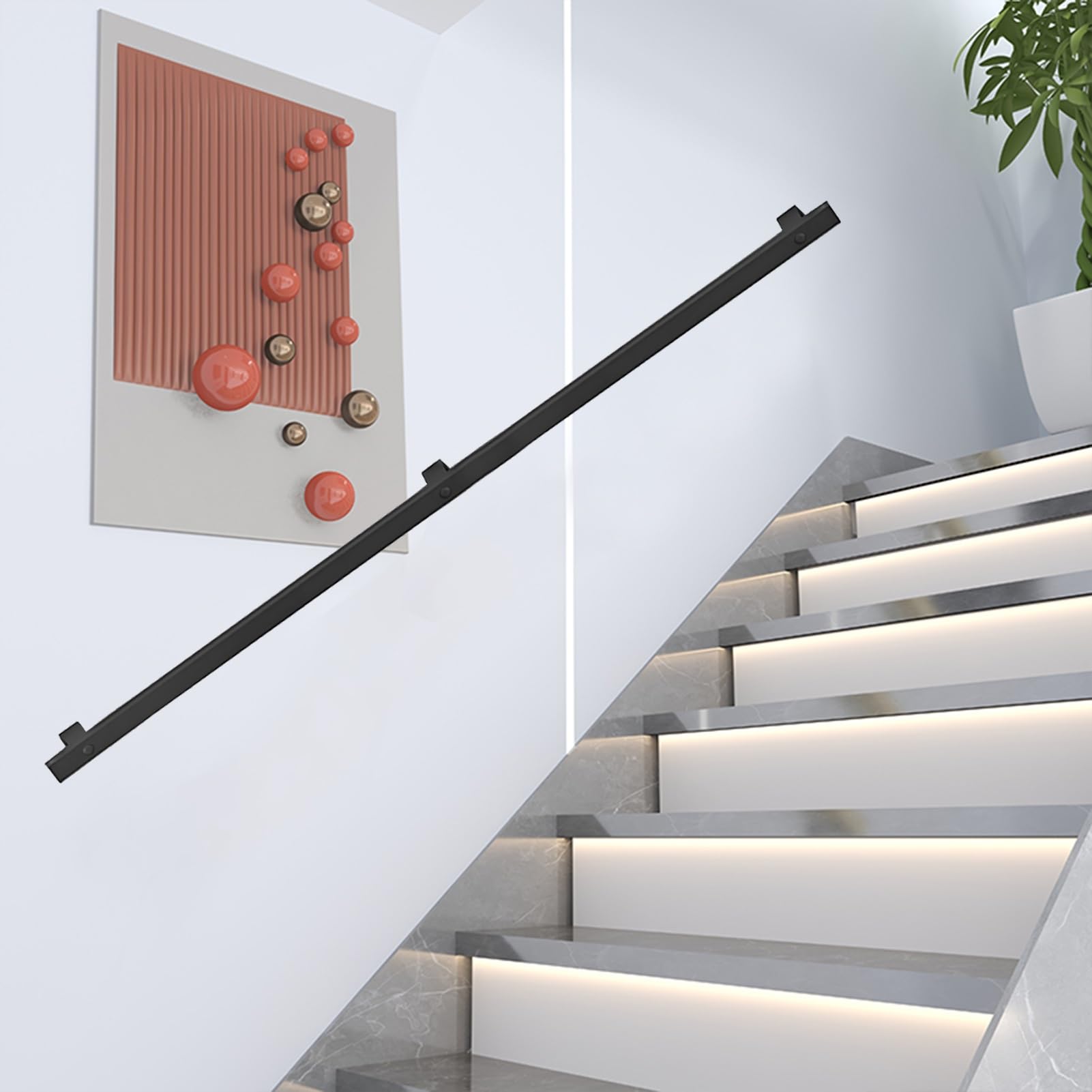 Rampe d'escalier en métal 350cm pour intérieur et extérieur avec support de sécurité