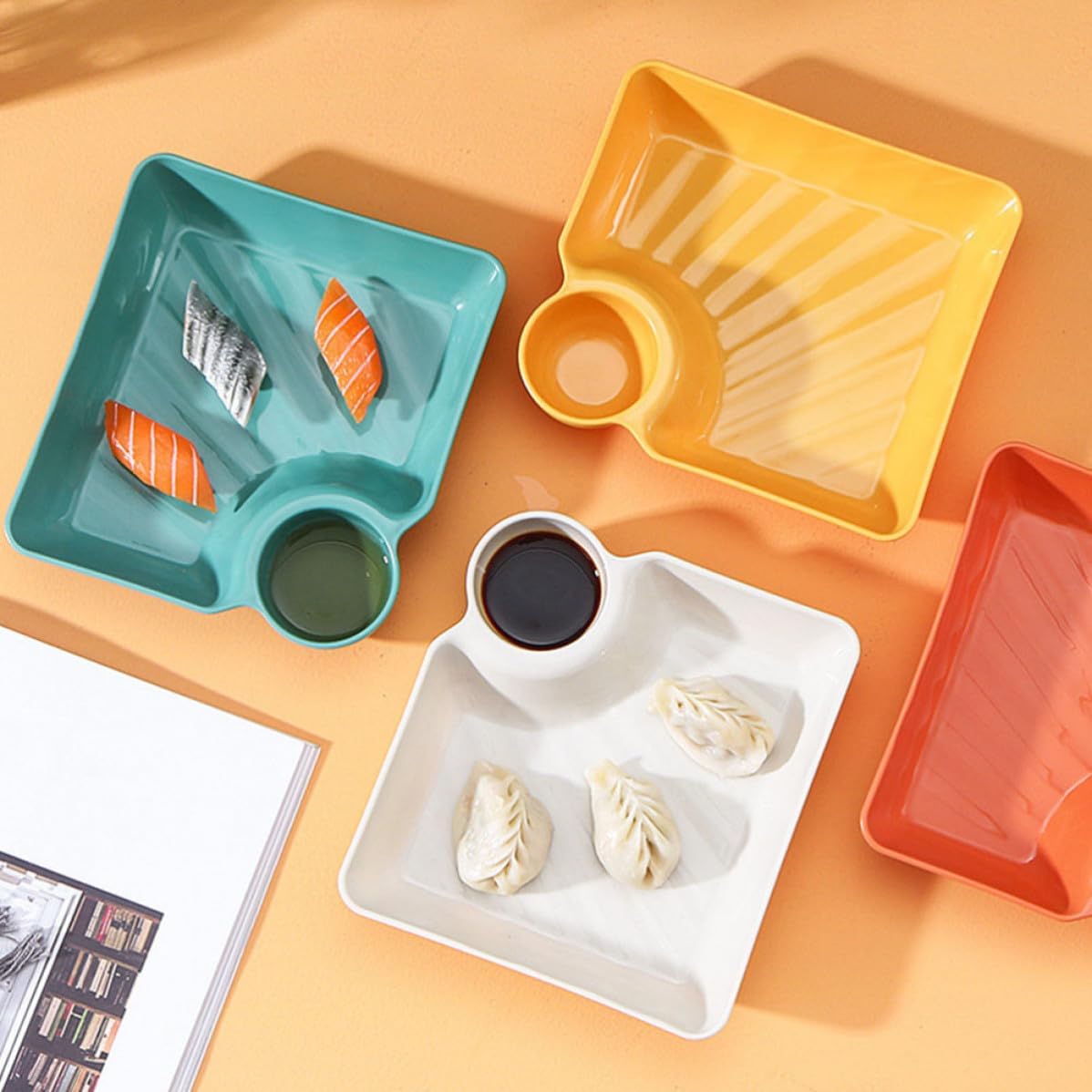 MAGICLULU 4pcs Pp Dumpling Plates Snack Serving Food Plates Easy to Carry and Clean Small Square Appetizer Serving Tray Snack or Food