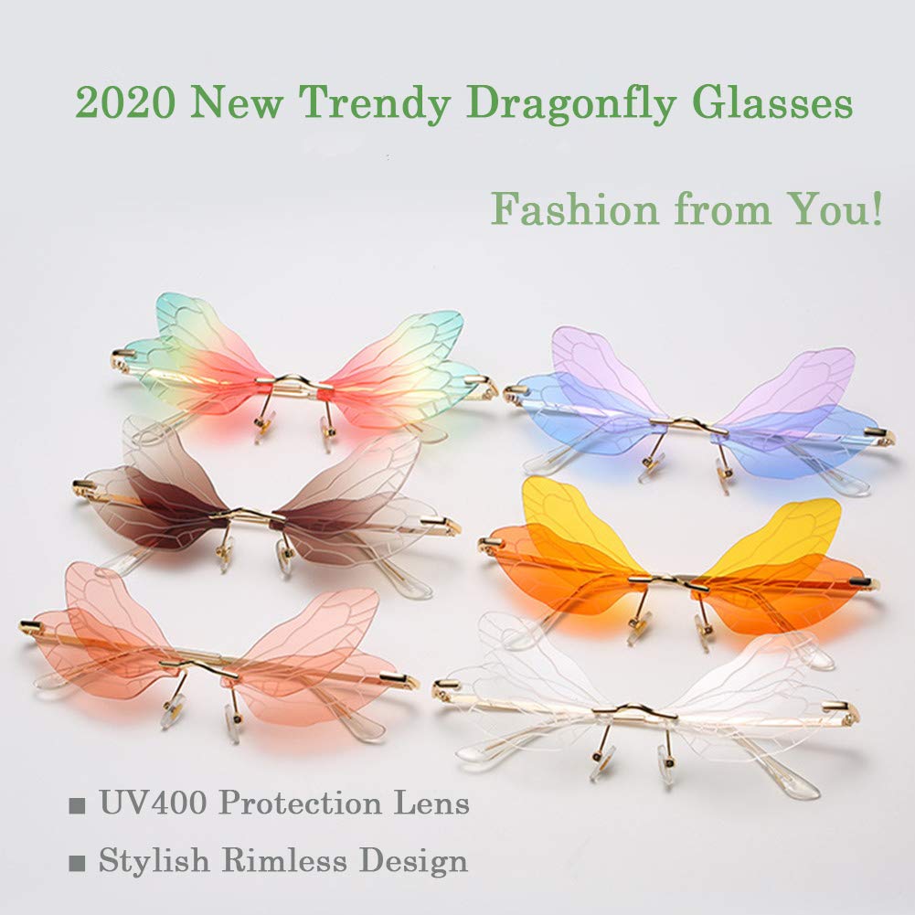 LASPOR Dragonfly okulary przeciwsłoneczne bez oprawek dla kobiet vintage złote metalowe bezramowe okulary motylkowe UV400 okulary ochronne