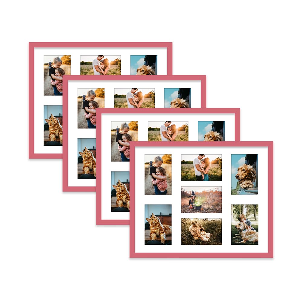 Pink Multi Photo Frame - Holds 7 x 6x4 Pictures, Family Collage Picture Frame for Wall Display, 20x16 Frame size, Set of 4