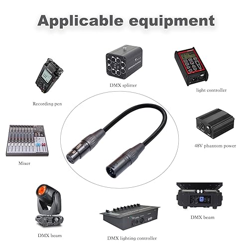 Miniatura 2 de Paquete de 2 cables de audio 3Pin-XLR hembra a macho de 5 pines XLR de 1 pie para mezclador, velocidad de luz DMX, controlador DMX