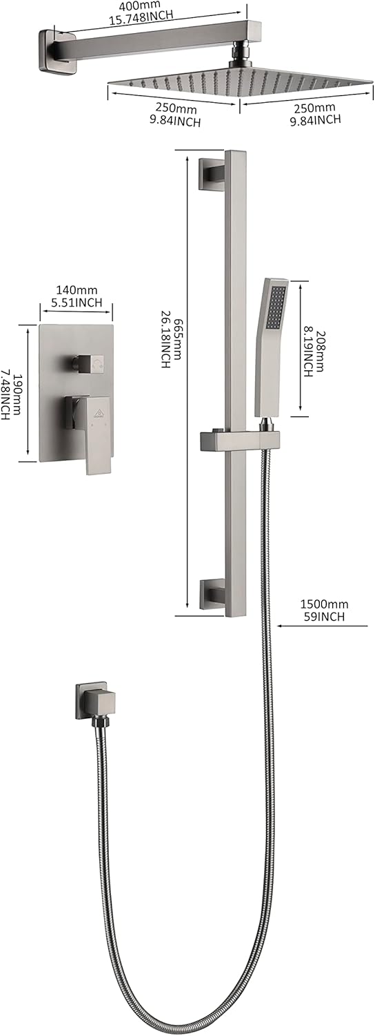 Detailed dimensions of the CASAINC shower system components