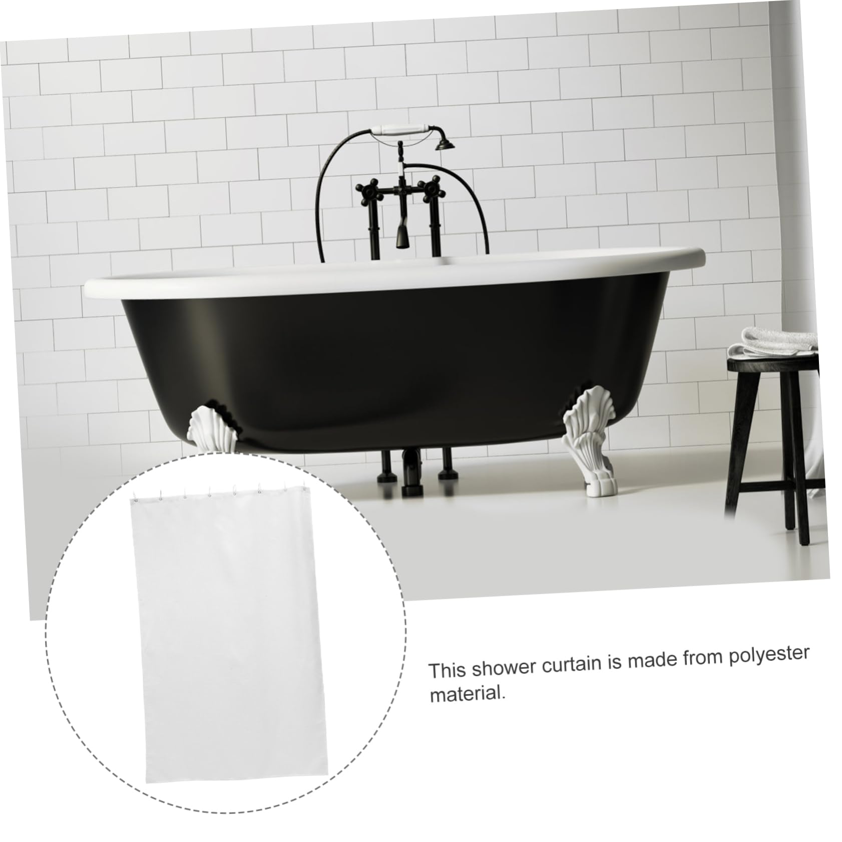 Tenda da Doccia in Poliestere Bianco con Ganci, Bagno | Tinta Unita, Texture Fine e Leggera, Installazione Semplice, per Bagno e Club Atletico