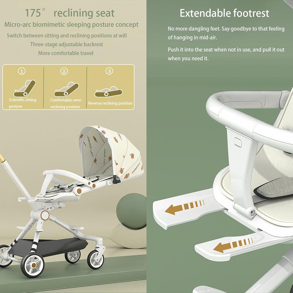 ENFILY Lightweight Stroller 6.5kg Compact Fold Large Shopping Basket Milk Coffee
