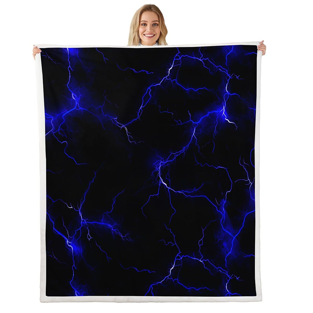 Couverture polaire éclair fluo et lignes bleues pour lit et salon