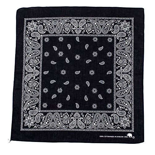 Original Elephant Brand Bandanas 100% Cotton Since 1898 - 5 Pack (Black)