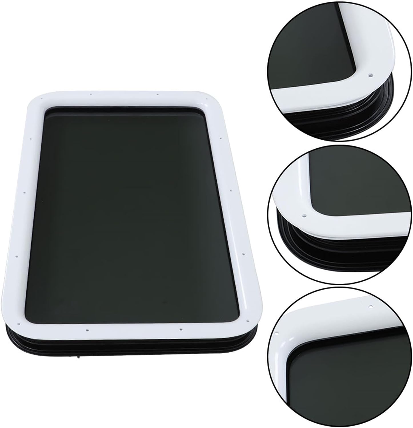 labwork 12inch W x 21inch H RV Entry Entrance Door Window with Black Outside and White Inside Window Frame- Clear Black Tempered Glass DOT Certified