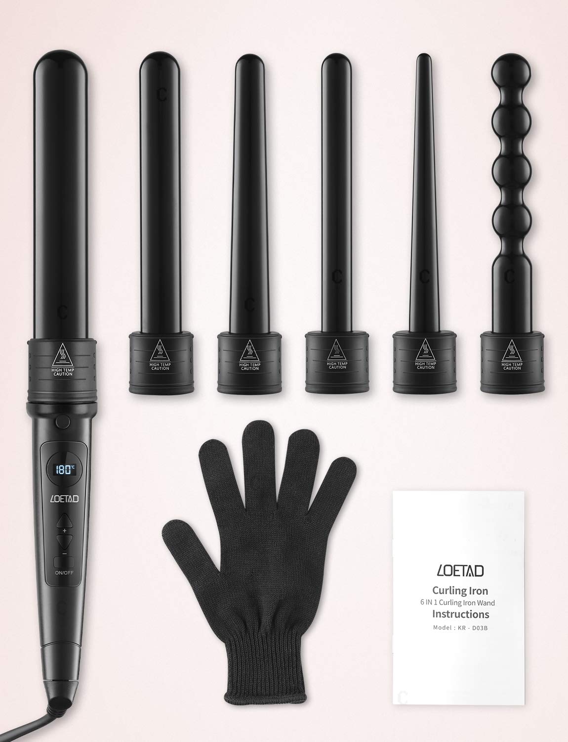 LOETAD Lokówka do włosów 6 w 1, wielofunkcyjna, wymienna powłoka ceramiczna Curling Iron wyświetlacz LED