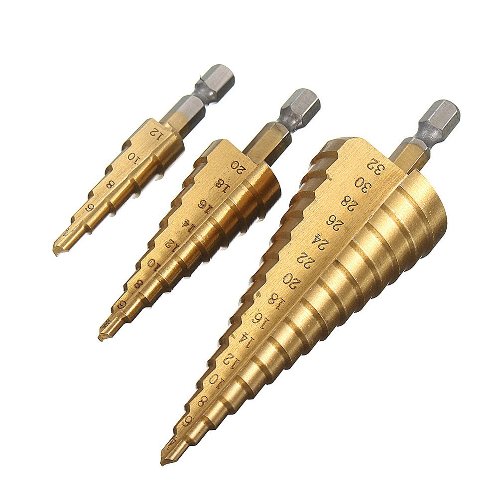 CEFEPH 3-Piece HSS Drill Bit Set Hex Shank Cutting Cone Drill Bit for Stainless Steel Metal Wood Plastic 4-12/4-20/4-32 mm - Image 2