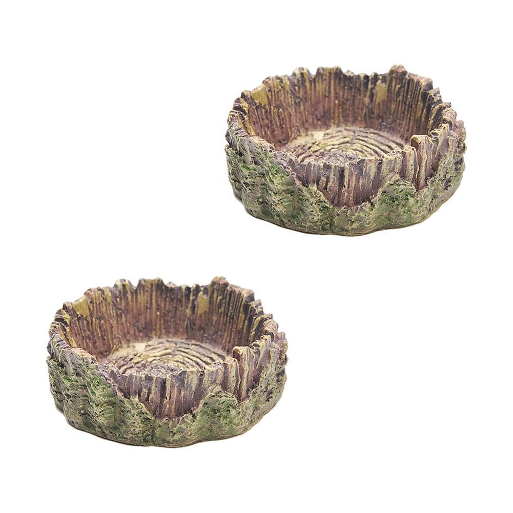 HugeDE 2 Pcs Resin Reptile Water Dishes - Large Reptile Bathing & Feeding Platform for Lizard Bearded Dragon & Fish Tank Decor