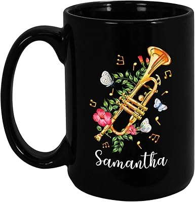Trumpet Mug, Personalized Trumpet Musical Instruments Black Coffee Mug 11oz 15oz, Trumpet Player Cup Gift, Trumpet Gifts For Musician, Trumpets Coffee Cup, Custom Trumpet Ceramic Mug With Name