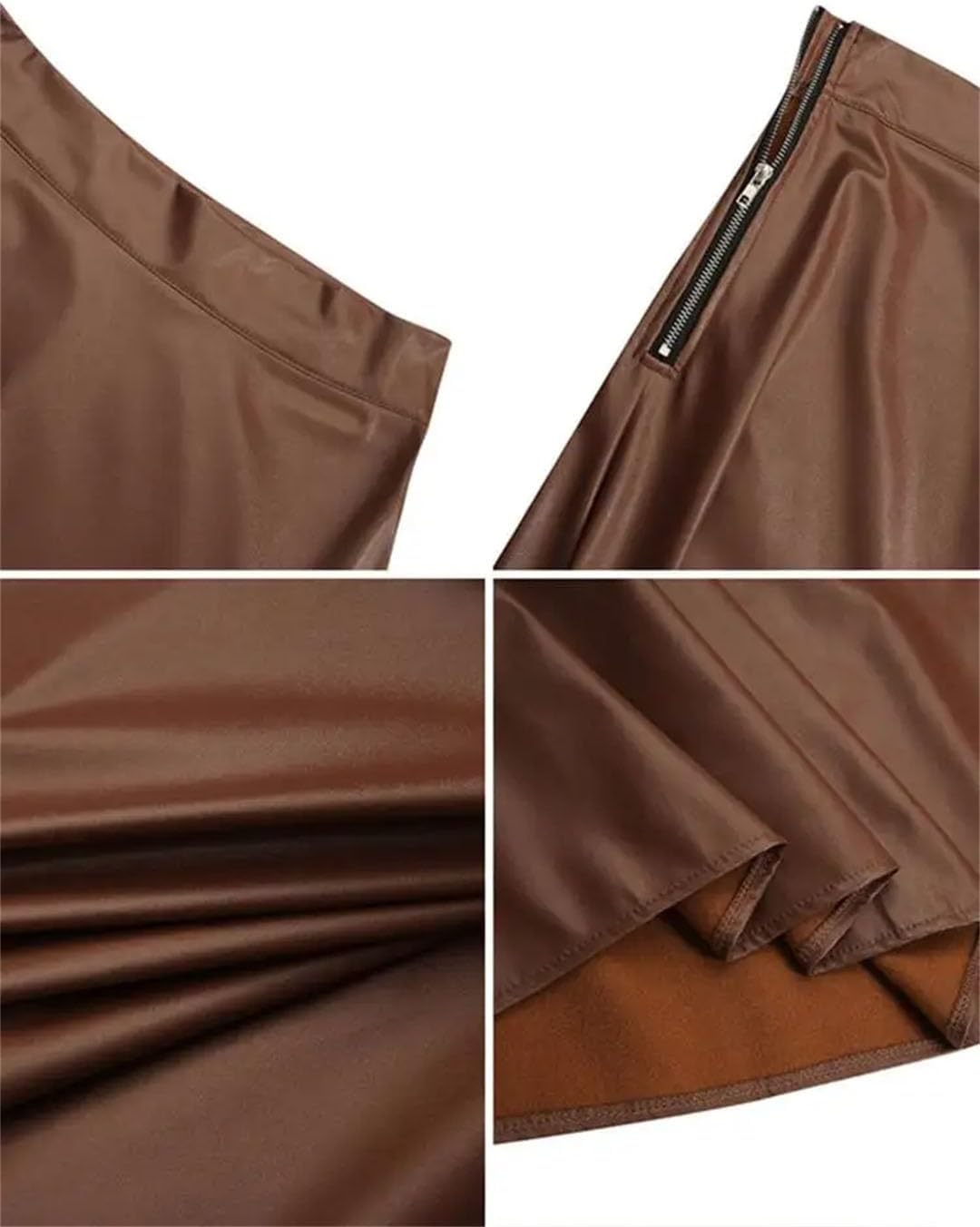 Women's PU Leather Skirt High Waist Zipper Elegant Long Skirt