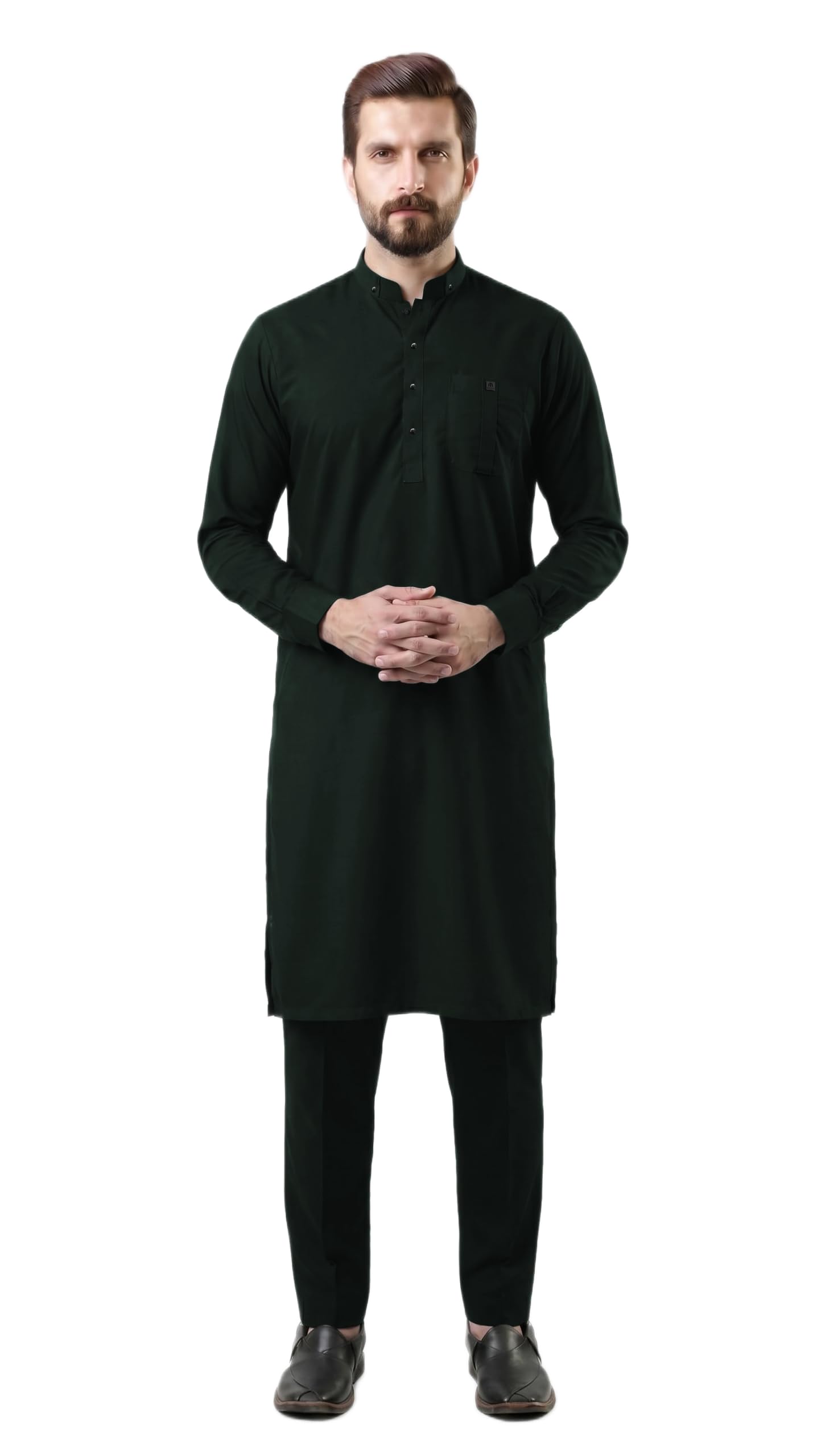 mashroo Men's Kurta Pajama Set Dark Green S, Premium Blended Fabric, Ethnic Wear with Mandarin Neck-picture-17