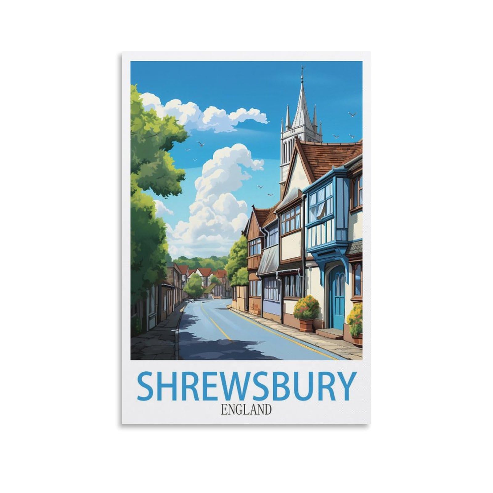ZBBGGOZ Shrewsbury England Vintage Travel Posters 08x12inch(20x30cm) Canvas Wall Posters And Art Picture Print Modern Family Bedroom Decor