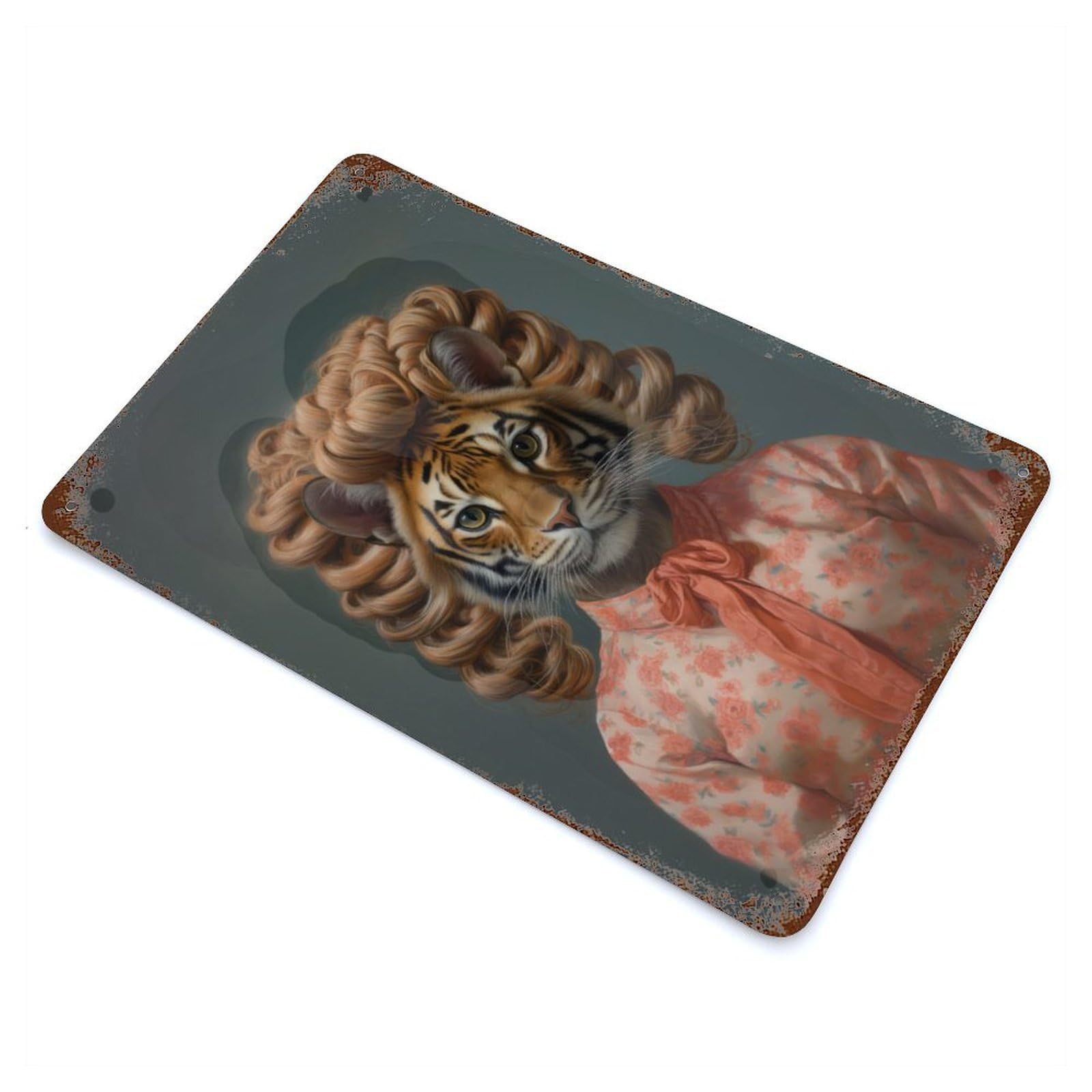 A Tiger with Curly Hair Rusty Metal Tin Sign 11.8"x7.9", Ideal for Pub, Kitchen And Man Cave Decor