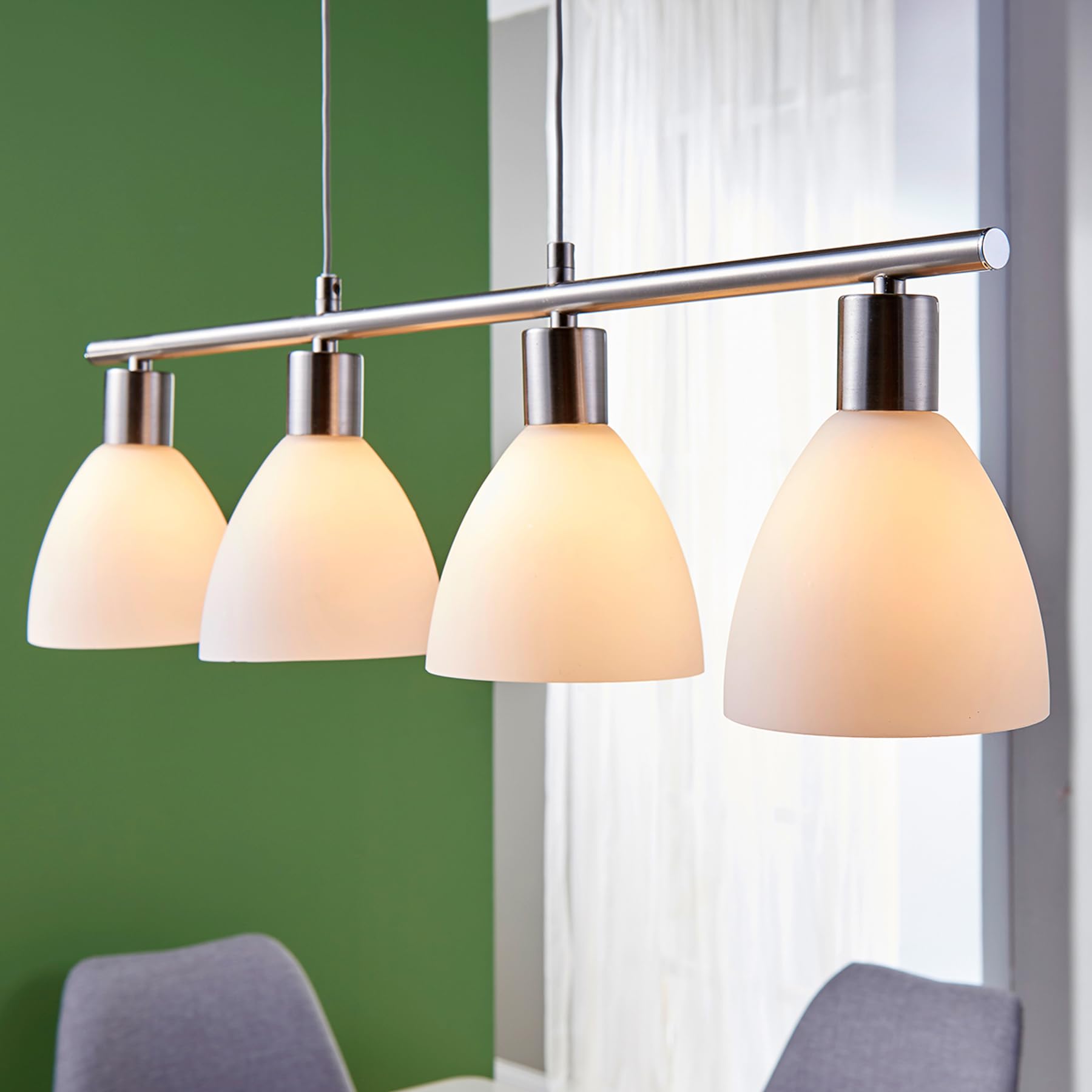 Lampenwelt Esstisch Pendelleuchte Glas Metall, höhenverstellbar Hängelampe 4-flammig Hängeleuchte für Esszimmer Wohnzimmer Küche Balkenpendelleuchte