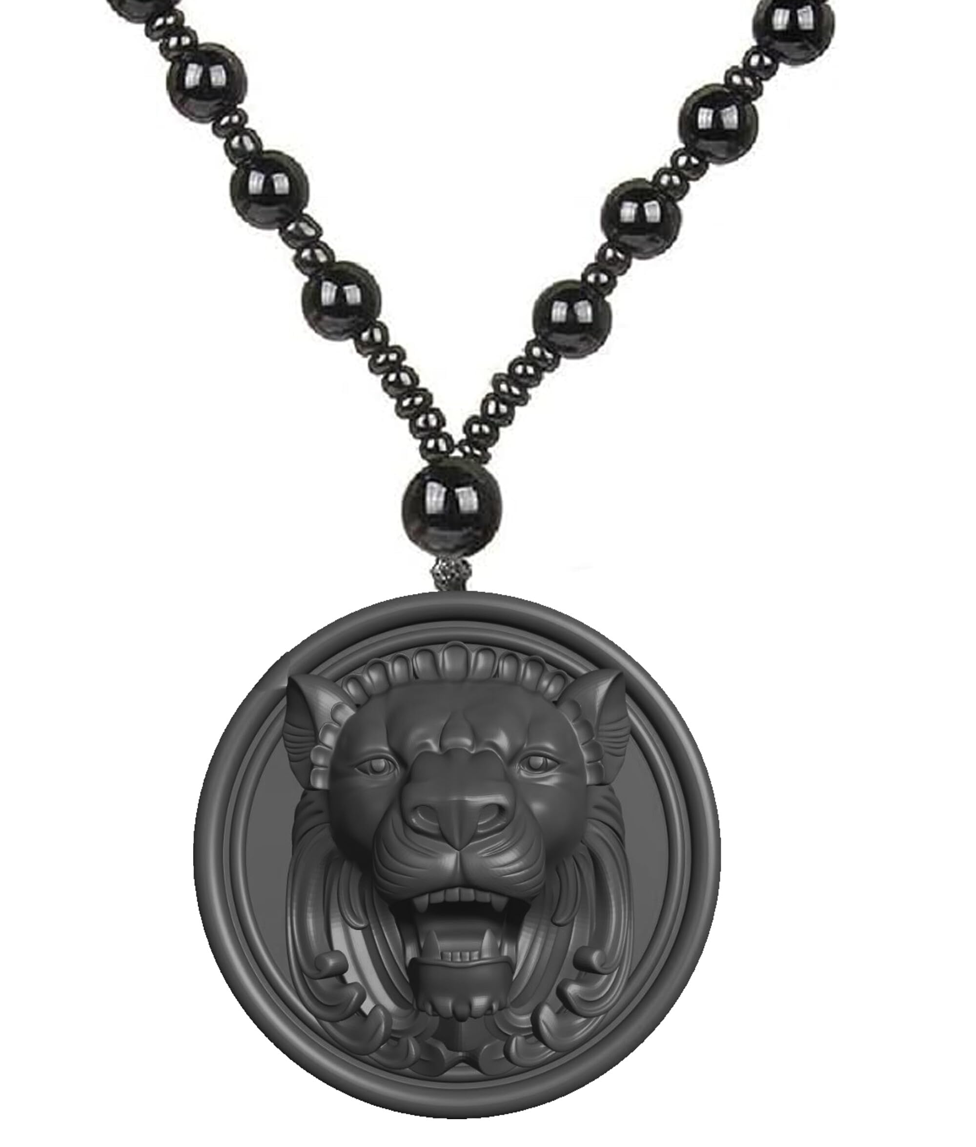 Stylish Lion Head Pendant Necklace for Men and Boys Black Resin with Bold Tribal Design and Beaded Chain – Dashing Look, Handmade Stylish Accessory for Bikers, Gym, Party, Birthday Gift-image-32