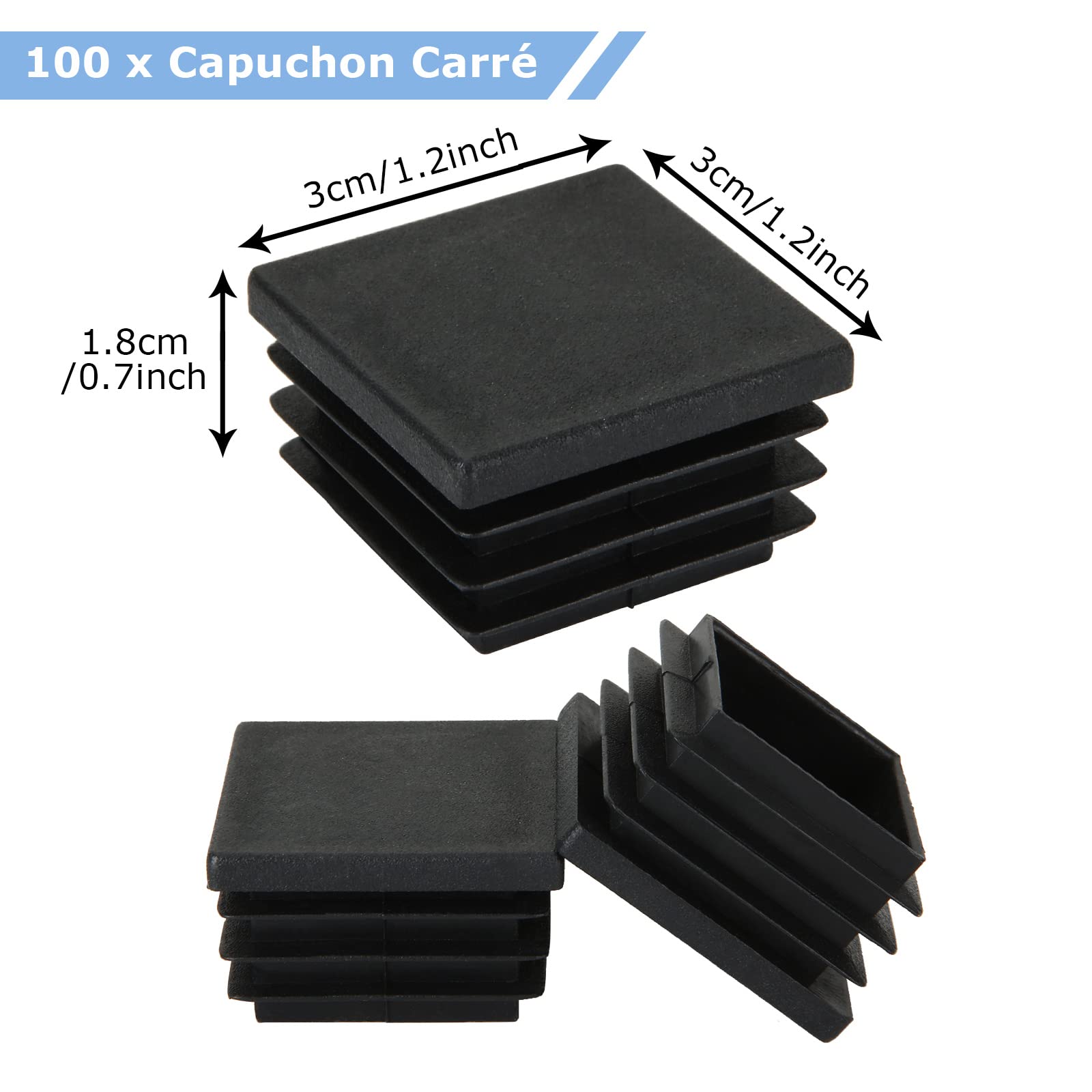 Tappi Per Tubi Quadrati 30x30 Mm - 12 Pezzi Nero Plastica | Per Sedie, Scaffali, Mobili Metallici - Foto 3