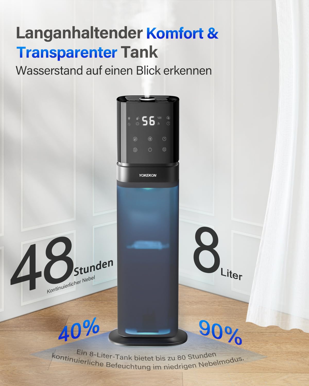 YOKEKON Luftbefeuchter 8L Ultraschall Kalt Nebel Top Füllen für große Räume