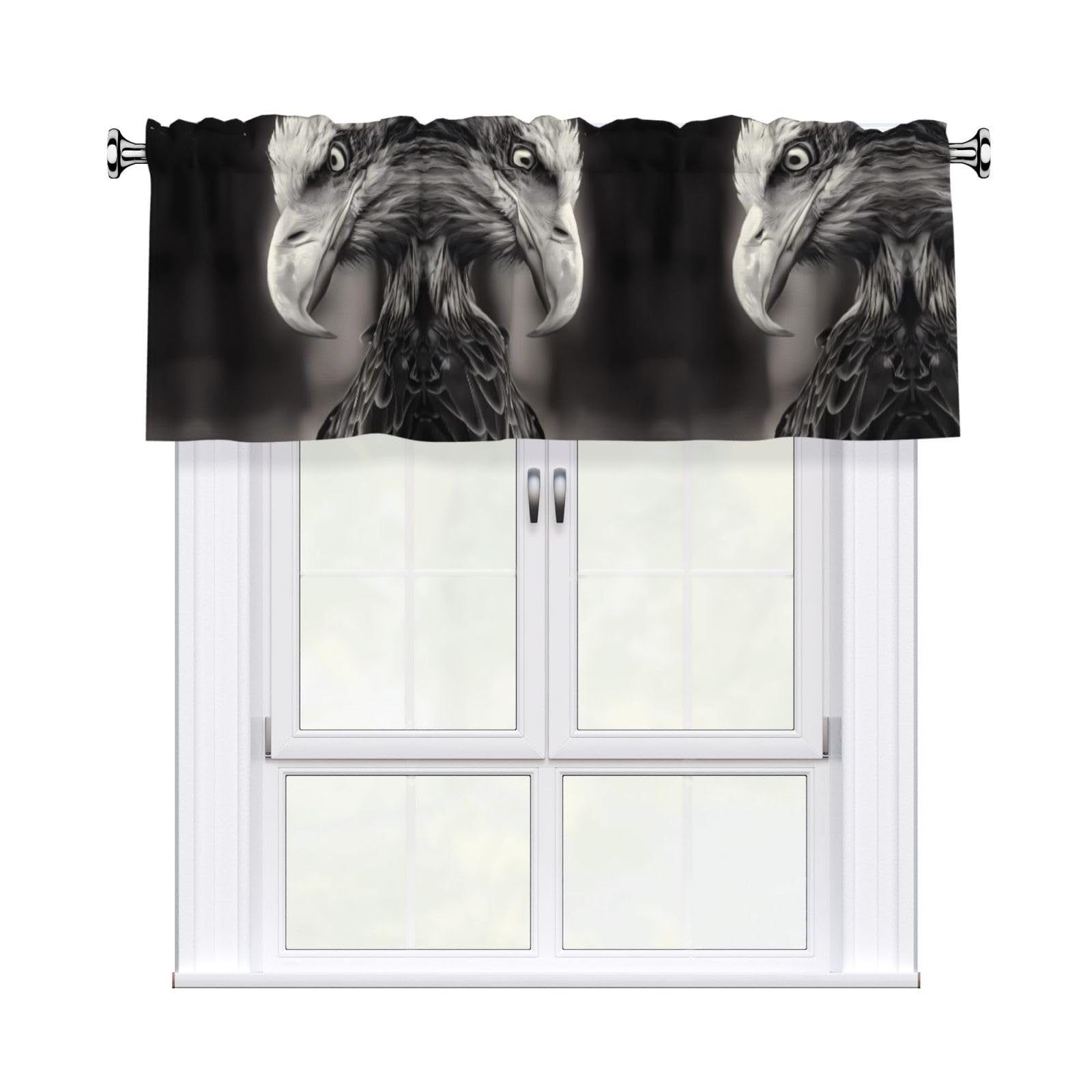 HJFCZH WHJSSF Eagle black and white Prints 54x18in Curtain Valance - Peach Skin Polyester Kitchen Cover with Light Filtering Floral & 3" Rod Pocket